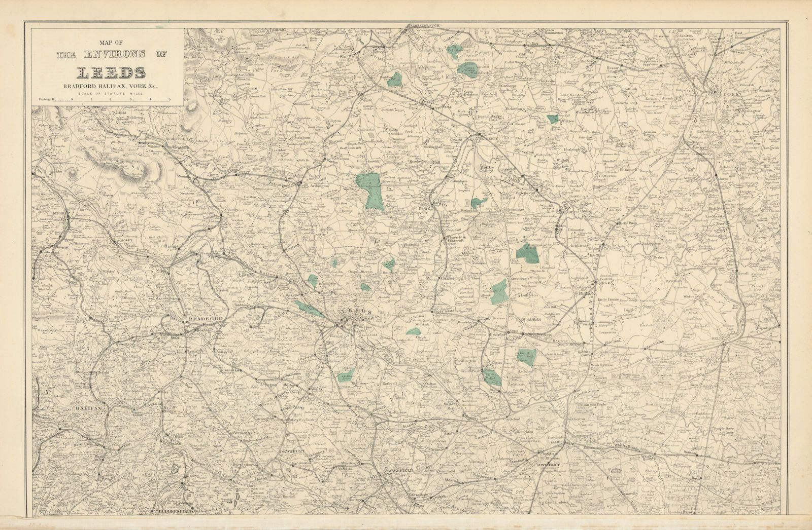 LEEDS & environs antique map. Halifax Bradford York Wakefield. BACON 1883